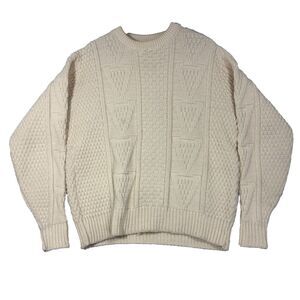 VTG Cable-Knit Chunky Fishermans Sweater Wool Blend Irish Scandi Mens S Womens L